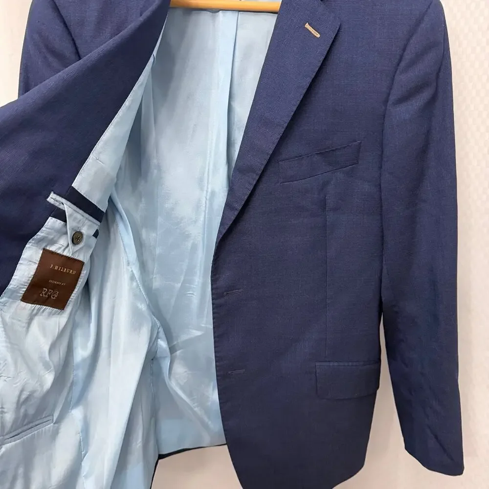 J Hilburn Vitale Barberis Canonico Blazer Mens 42S Wool Navy Blue Solid Jacket